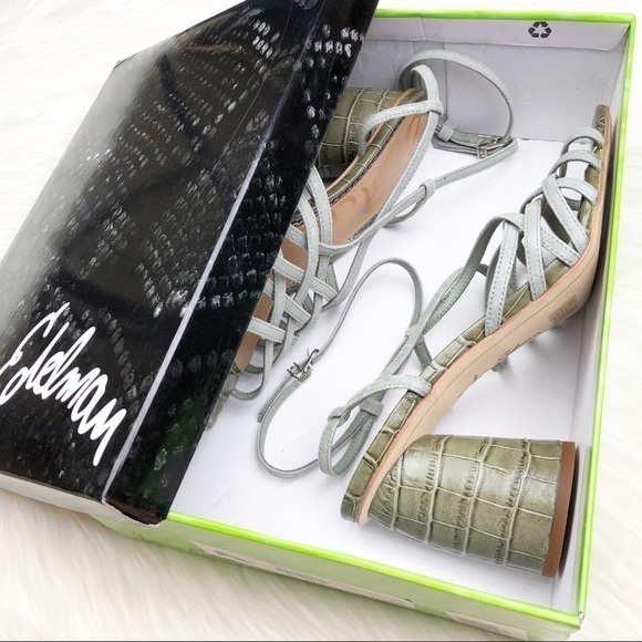 New Sam Edelman Daffodil Sandals in Seafoam Mineral Green Croc Embossed Leather - Picture 11 of 15